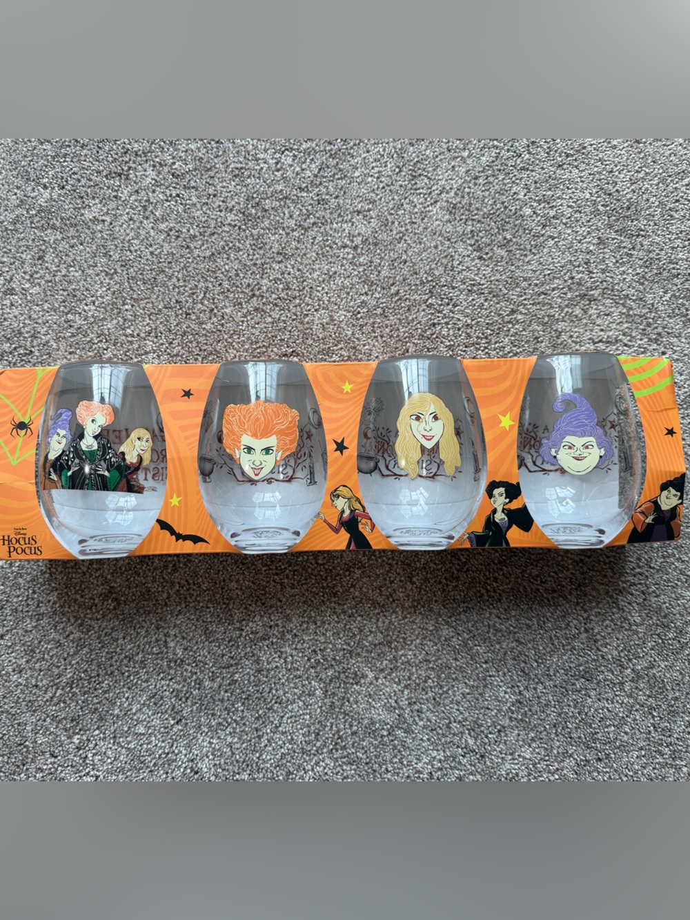 Disney Glass Hocus Pocus Sanderson Sister Halloween Stemless Wine Glasses (4)